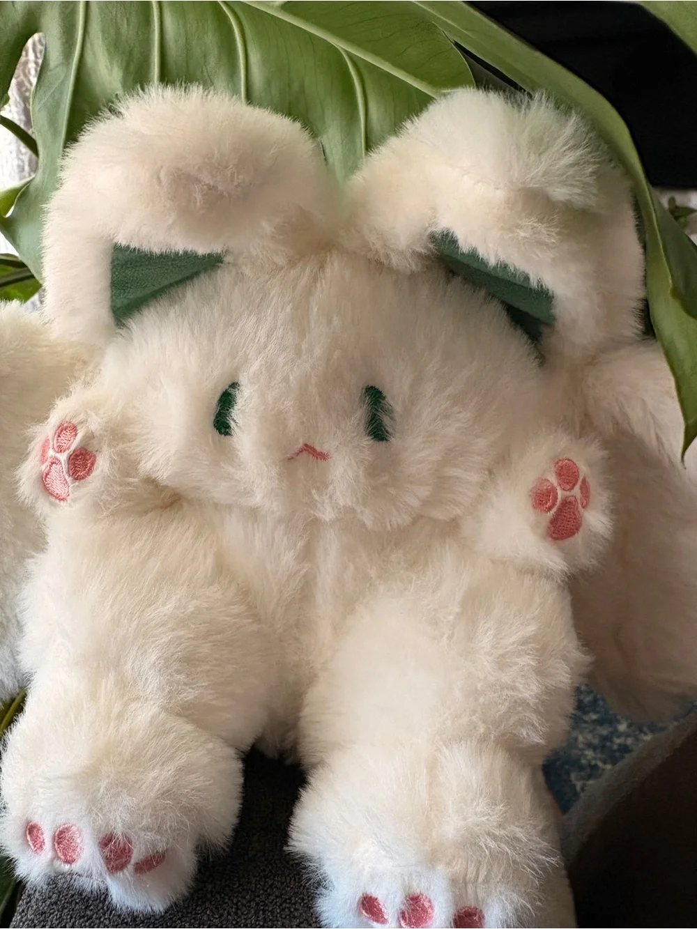 Plush White Bunny Bat Kids with Tail with Pink Paw Accents